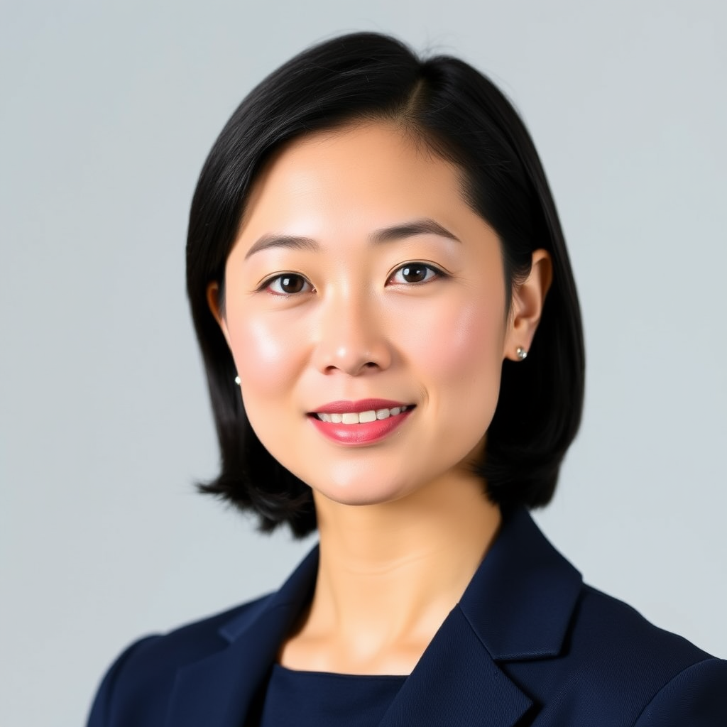 Professional headshot of Dr. Jennifer Chen, a quantitative analysis expert with short dark hair wearing a navy business suit, photographed against a neutral background with professional lighting