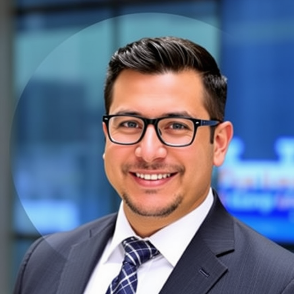 Professional circular photo of Marcus Rodriguez, Head of Education, experienced trader from Chicago Mercantile Exchange, business professional attire