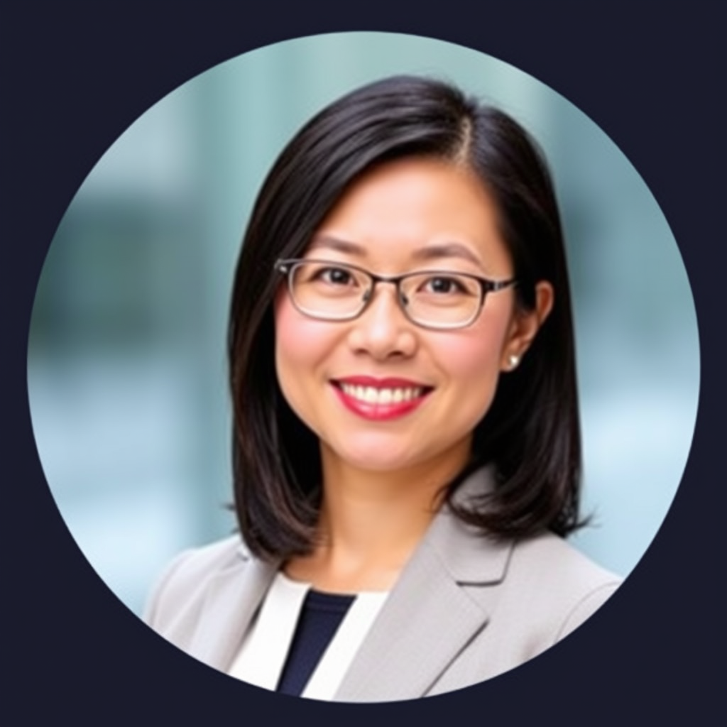 Professional headshot of Dr. Jennifer Chen, Quantitative Analysis Director, PhD holder from MIT, circular styled image, business professional appearance